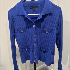 Ann Taylor Blue Button-Up Cardigan